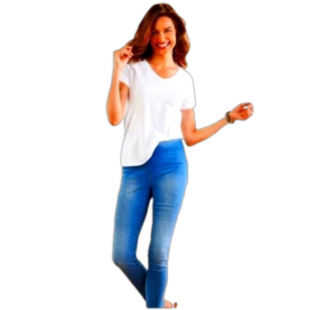 Soft Surroundings Denim Pullon Jean Elastic Band Streatchy Straight Medium Wash